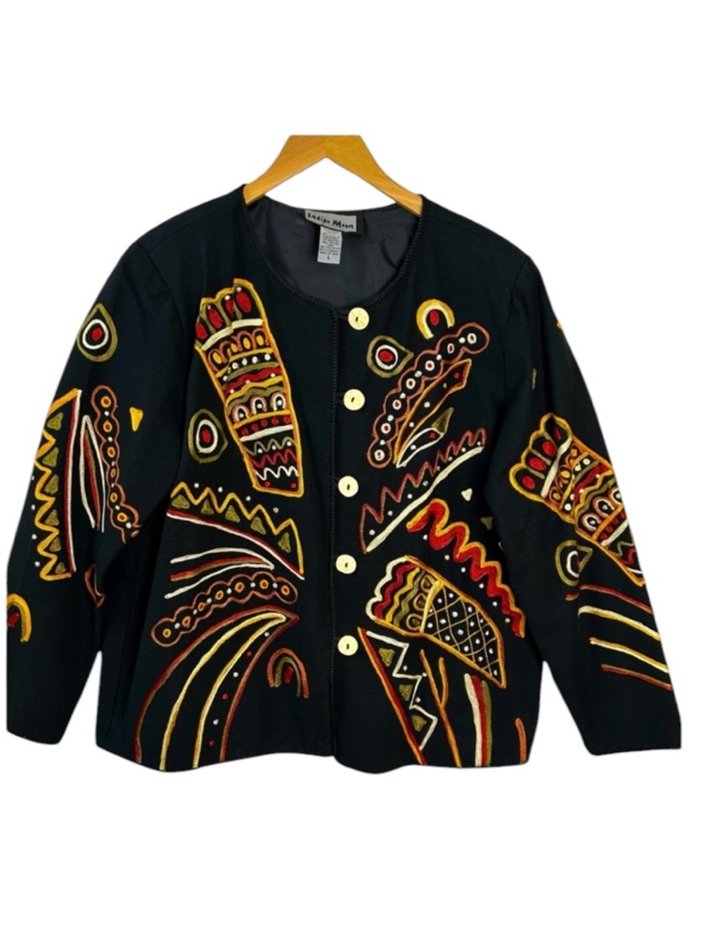Indigo Moon Corduroy Embroidered Jacket Blazer Boho Art To Wear Global Earthy